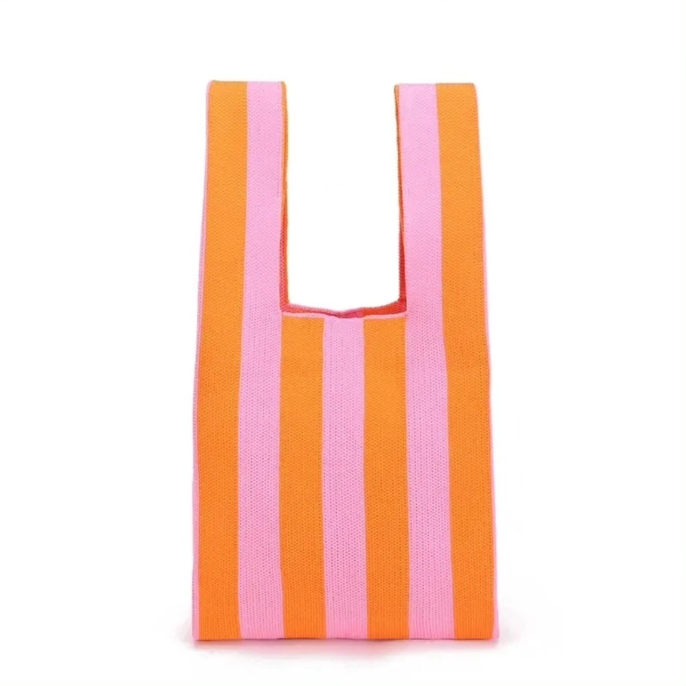 Multicolor pink and orange woven tote bag